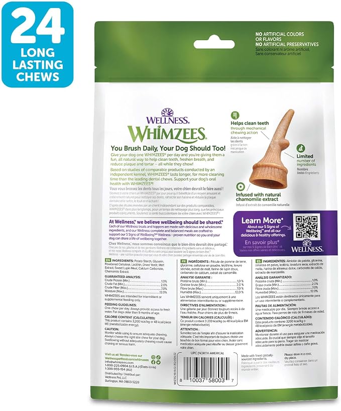 Wellness WHIMZEES Antler Occupy Natural Dog Dental Treat, Chews, Freshens Breath, Small Size, 12.7 oz Bag, 24 Count