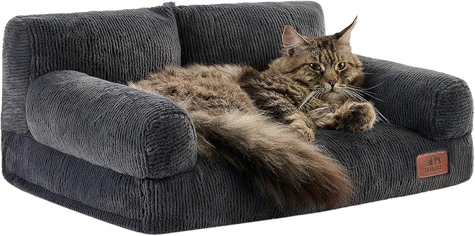 Hollypet Fluffy Dog Cat Bed Pet Couch Beds Plush Soft Warming Washable Puppy Bed for Small Medium Dogs and Large Cats, Dark Charcoal Gray, 24" L x 18" W x 10" Th