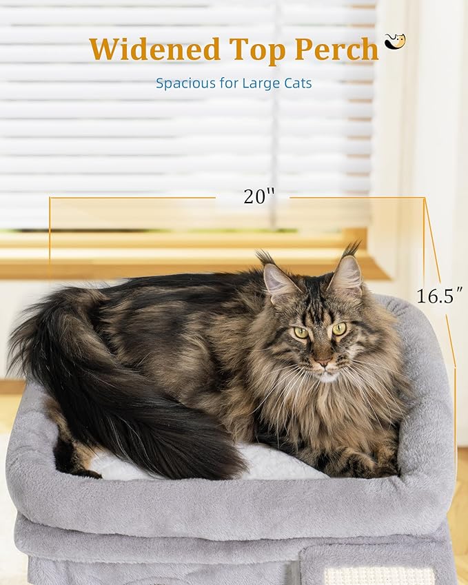 Aechonow Cat Tree Tower for Large Cat, Cat Bed House with Large Perch for Adult Cats, 20x16.5 Inch Big Platform for Indoor with Super Cozy Mat, Large Condo with Scratching Post, Light Gray
