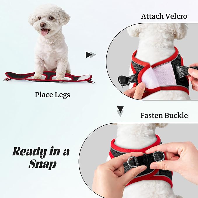YIMEIS Dog Harness and Leash Set, No Pull Soft Mesh Pet Harness, Reflective Adjustable Puppy Vest for Small Medium Large Dogs, Cats (Black & red 01, Small (Pack of 1)