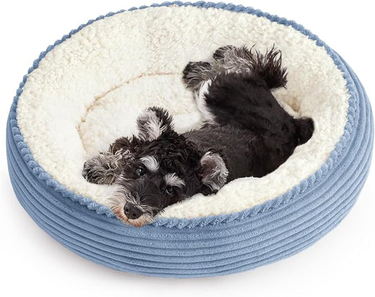 Love's cabin Round Donut Cat and Dog Cushion Bed, 24in Pet Bed for Small or Medium Dogs, Anti-Slip & Water-Resistant Bottom, Soft Durable Fabric Pet Beds, Washable Calming Cat Bed Sky Blue
