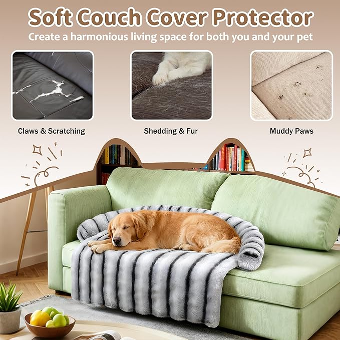 WATANIYA PET Large Dog Couch Bed, Fluffy Washable Couch Protector for Dogs with Removable Cover, Non-Slip Dog Sofa Bed, 45x37 Inch, Grey