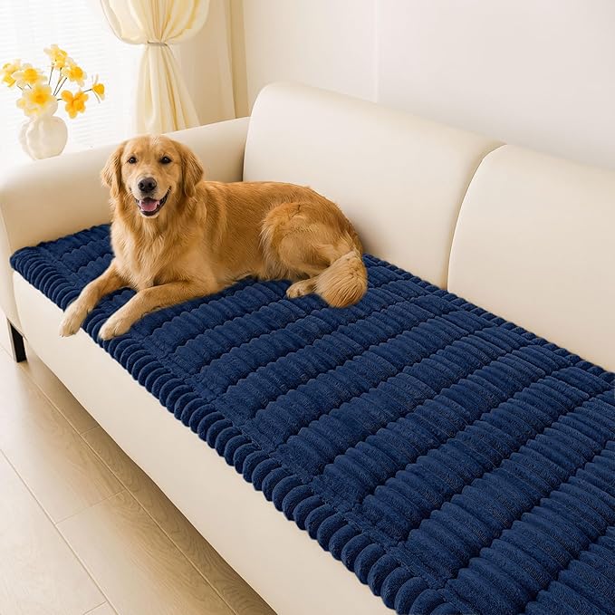 hyha Couch Cover for Dogs Washable, Non Slip Thick Flannel Sofa Protector, Pet Friendly Plush Furniture Cover for Sectional Sofa & Loveseat (Navy, 27.6" x 47")