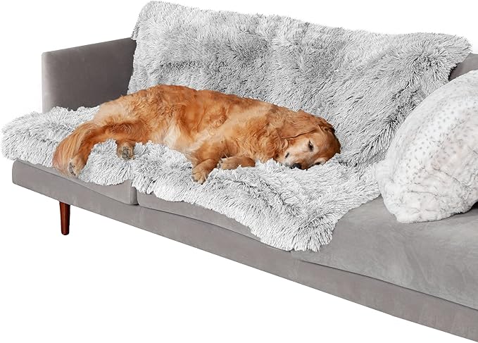 Furhaven Waterproof Throw Blanket for Dogs & Indoor Cats, Washable - Shaggy Plush Calming Long Faux Fur & Velvet Dog Blanket - Mist Gray, XL