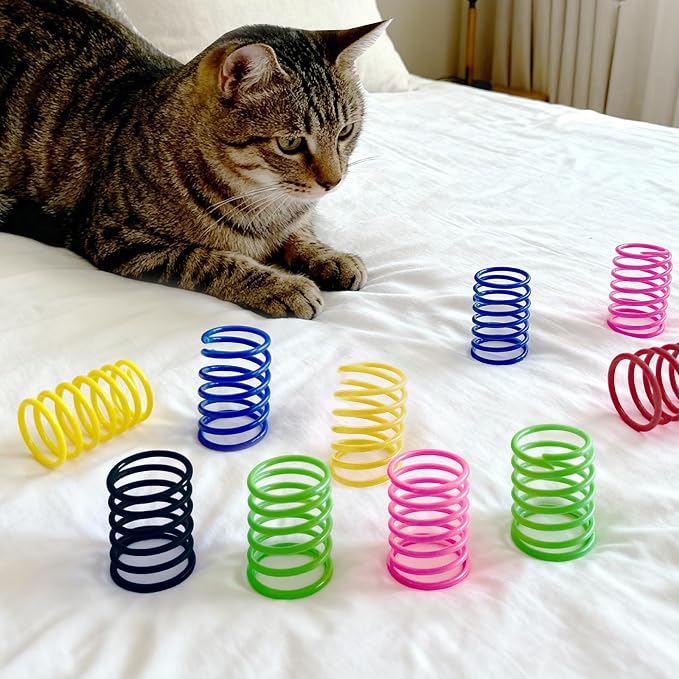 6Colors Plastic Spring Cat Toys, 24 Pack Spiral Springs for Indoor Cats to Swat, Bite, Hunt, Interactive Toys for Cats and Kittens