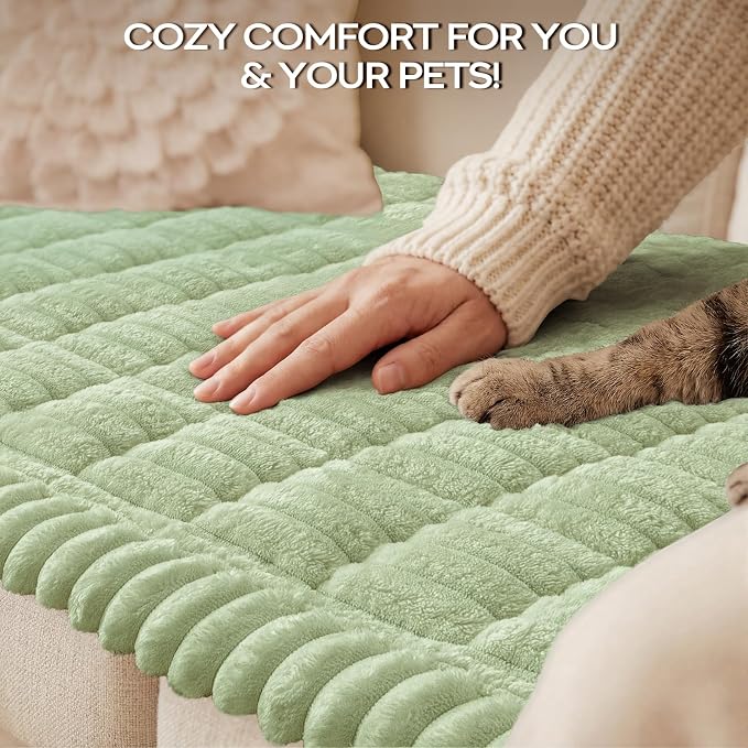 decorUhome Non-Slip Fuzzy Couch Cover for Dogs, Soft Thick Washable Pet-Friendly Protector, Sofa Slipcover for 3 Cushion Couch Sofa, Green, 27.6" x 82.7"