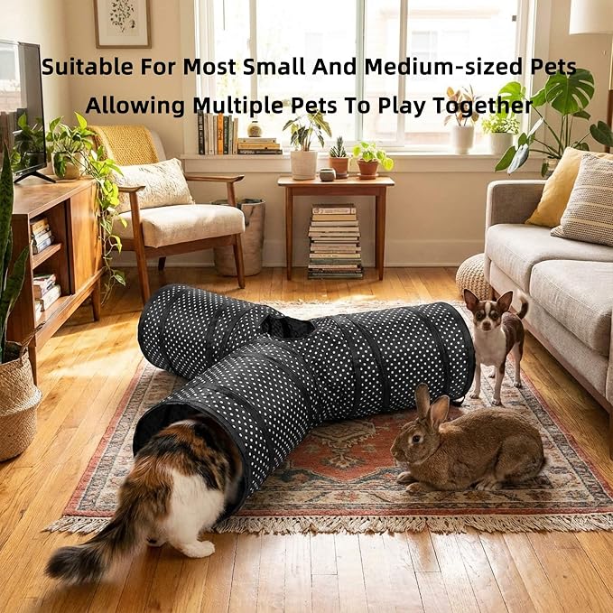 Cat Tunnel Collapsible, More Interactive Indoor Play Toy Tube for Cats & Kittens with Crinkle Paper and Peekaboo Holes(Y)