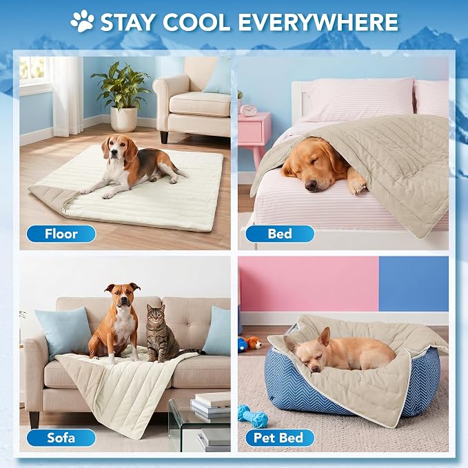 PetAmi Dog Cooling Mat, Q-Max Pet Cooling Blanket with Thick Cushioning, Self Cooling Pad for Dogs & Cats, Reversible Summer Mat for Crate, Couch, Kennel, Taupe/Beige, Medium (29x40)