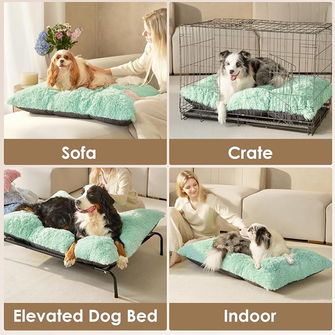 EHEYCIGA Fluffy XXL Dog Crate Pad, Plush Faux Fur Crate Bed for Extra Large Dogs, Calming Anti Anxiety XXL Dog Bed, Washable Warm Mat with Non-Slip Bottom, Apple Green
