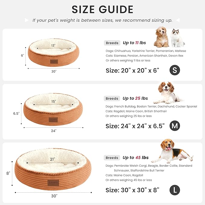 Love's cabin Round Donut Cat and Dog Cushion Bed, 30in Pet Bed for Medium or Large Dogs, Anti-Slip & Water-Resistant Bottom, Soft Durable Fabric Pet Beds, Washable Calming Cat Bed, Orange