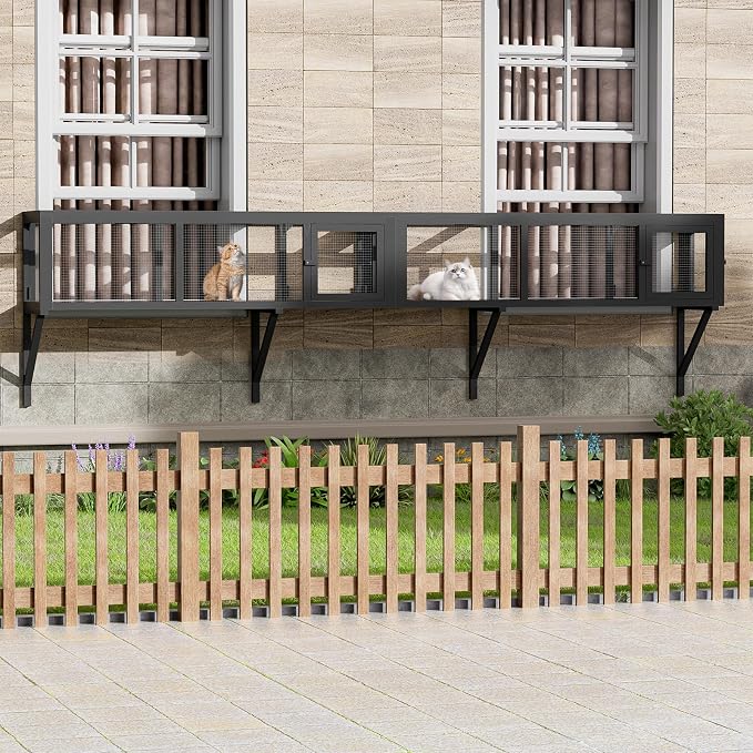 Outdoor Cat Tunnel with Extendable Design, Catio Enclosure Window Box Connecting Inside and Outside，Expandable Space and Channels, Paradise for Sunbathing and Running (Grey, 2-Pack)
