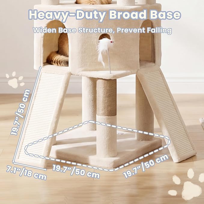Cat Tree, 81.1-Inch Tall Heavy Duty Cat Tower with Diamond-Shaped Condo for Large Cats, Cat Furniture with 3 Wide Platforms, 2 Sisal Scratchers, Hammock & Stable Base, Beige VCT032MJ