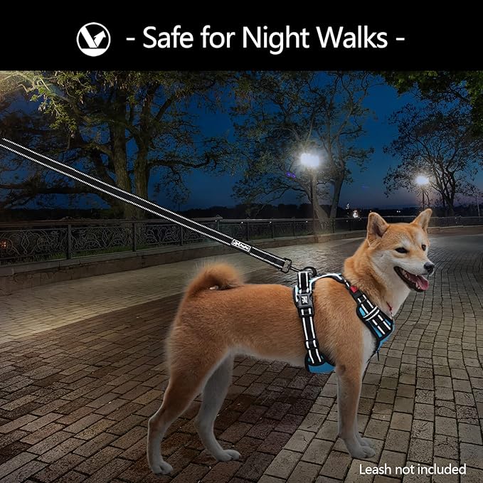 PoyPet No Pull Dog Harness, No Choke Front Lead Dog Reflective Harness, Adjustable Soft Padded Pet Vest with Easy Control Handle for Small to Large Dogs(Blue,S)