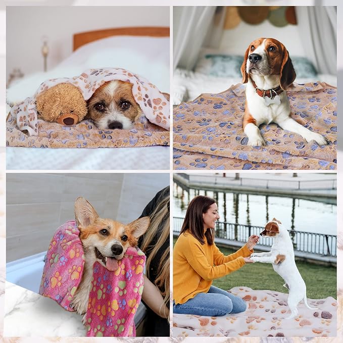 Comsmart Dog & Cat Blanket, Cute Paw Print, Soft Warm Fleece Throw for Small to Large Dogs, Puppy, Kitten, Guinea Pig (Brown/Pink/White, 1 Pack 3, 24 * 32in)