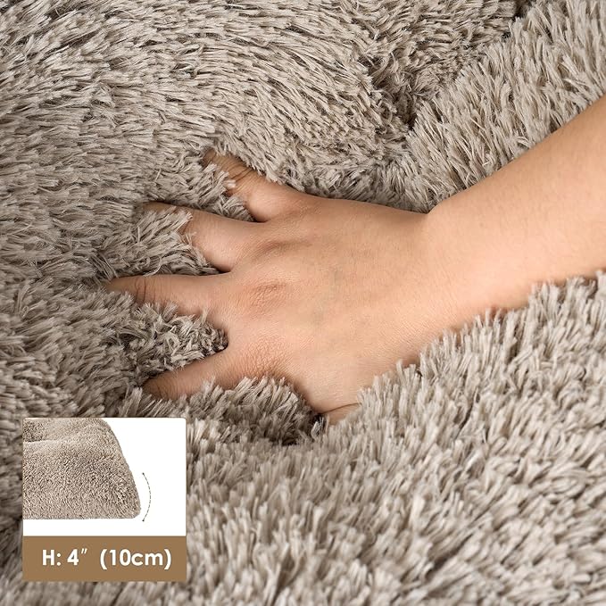 EHEYCIGA Fluffy Dog Crate Bed for Small Dogs, Plush Faux Fur Crate Pad, Calming Anti Anxiety Small Dog Bed, Washable Soft Warm Mat with Non-Slip Bottom, Taupe