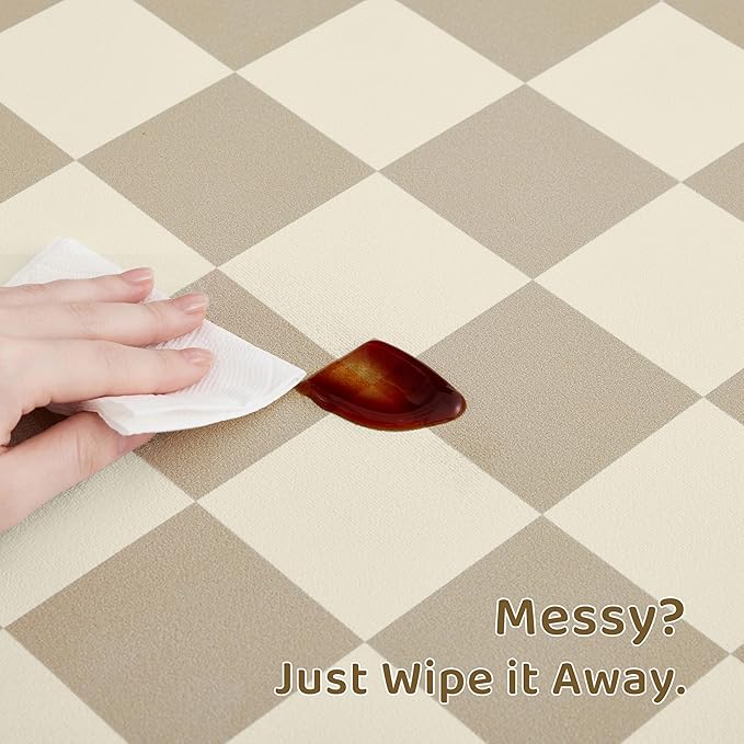 Checkered Dog Feeding Mat, Absorbent Mats for Dog Food and Water Bowl, Dispenser, Aesthetic Khaki Beige Checkerboard Pet Placemat for Dogs, Cats, Puppy Accessories (Khaki, 16 x 24)