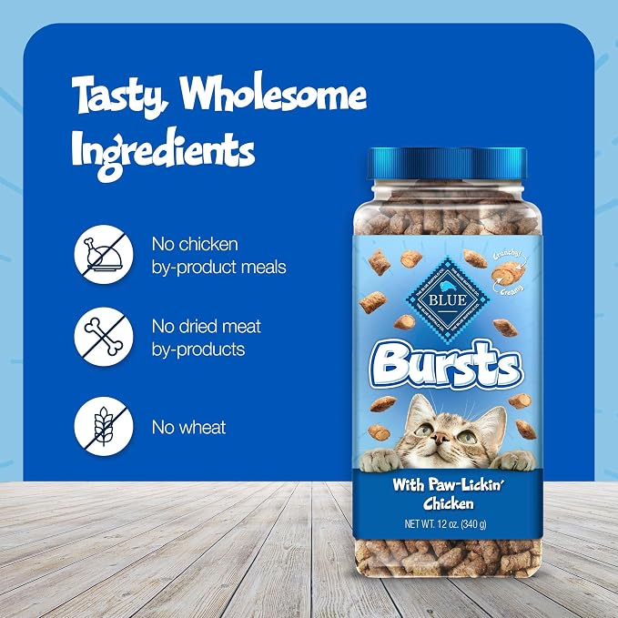 Blue Buffalo Bursts Paw-Lickin' Chicken Crunchy & Creamy Cat Treats, Great for Training, Made with Real Chicken, Natural Cat Treats Enhanced with Vitamins, Minerals & Other Nutrients, 5 oz.