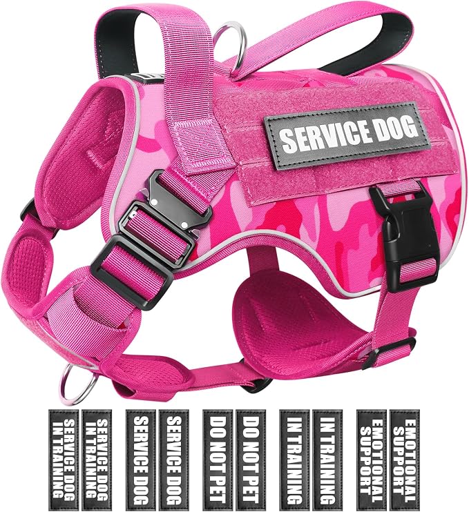 WINSEE Tactical Dog Harness for Large Dog, Heavy Duty Service Dog MOLLE Vest with 10 Pet Patches, No Pull Military Working Vest for Training Hunting Walking