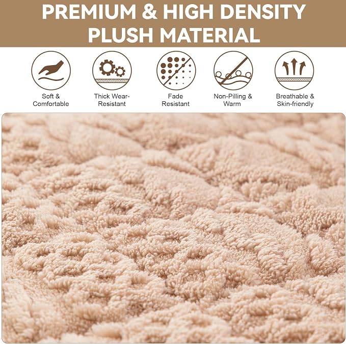 OTOB All Seasons Sofa Covers for 3 Cushion Couch Washable, Geometric Jacquard Fuzzy Non-Slip Pet Couch Cover, Kids Pet Friendly Soft Plush Sofa Slipcovers Dog Bed Mats (Camel, 27.6" x 70.9")