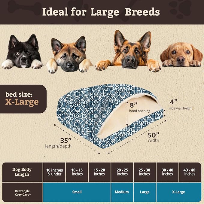 Snoozer Rectangle Cozy Cave Dog Bed - Indoor Dog Bed with Cover Cave, Covered Calming Burrow for Large Sized Pets with Blanket Attached, Enclosed, Washable Cover - XL, Ramey Oxford