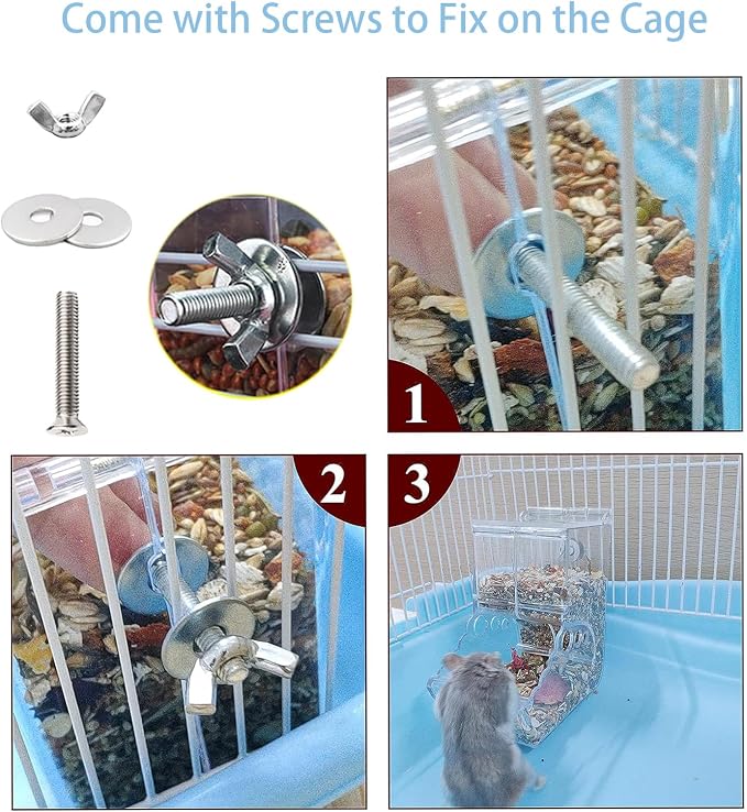 Automatic Hamster Feeder, Clear Acrylic Automatic Pet Feeder Pet Food Dispenser, Hamster Food Bowl Guinea Pig Food Dispenser for Small Animal Feeding & Watering Supplies (L)