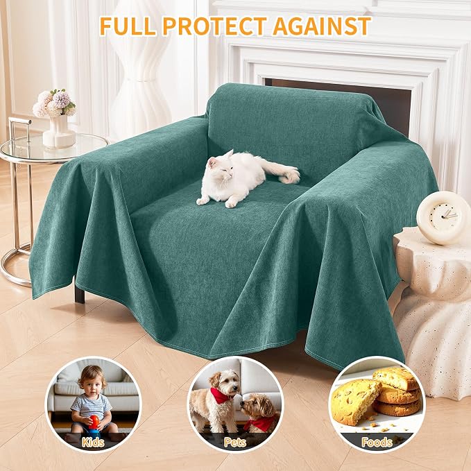 Deep Dream Cat-Scratch Resistant Couch Cover, Waterproof Sofa Cover for 2 Cushion Couch Washable, Pet Friendly Couch Protectors Anti Slip Thickened Slipcovers for Dogs Pets, 71" x 102", Green