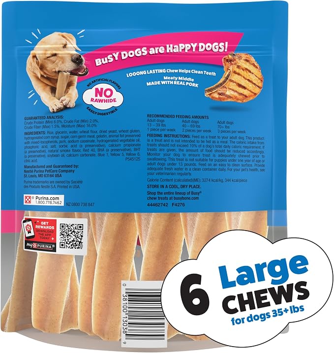 Purina Busy Bone Adult Dog Chew Bone Treats, Original - 6 ct. Pouch