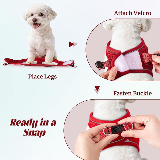 YIMEIS Dog Harness and Leash Set, No Pull Soft Mesh Pet Harness, Reflective Adjustable Puppy Vest for Small Medium Large Dogs, Cats (Red 02, Medium (Pack of 1)