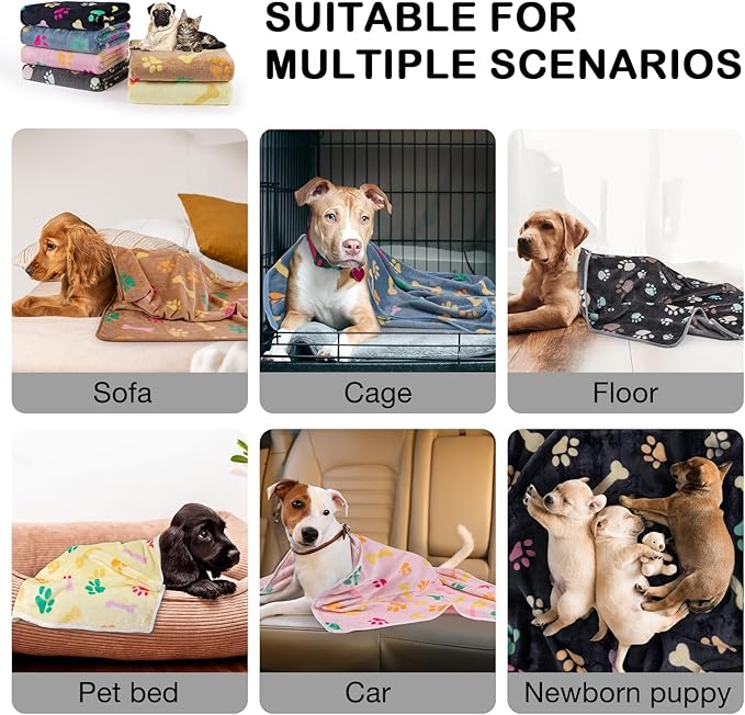 Dono 1 Pack 6 Dog&Cat Blanket, Soft Fluffy Fleece Puppy Blanket for Small Medium Large Dogs Girl, Pink Paw Print Puppy Dog Cat Warm Sleep Mat Blankets Essentials for Dogs