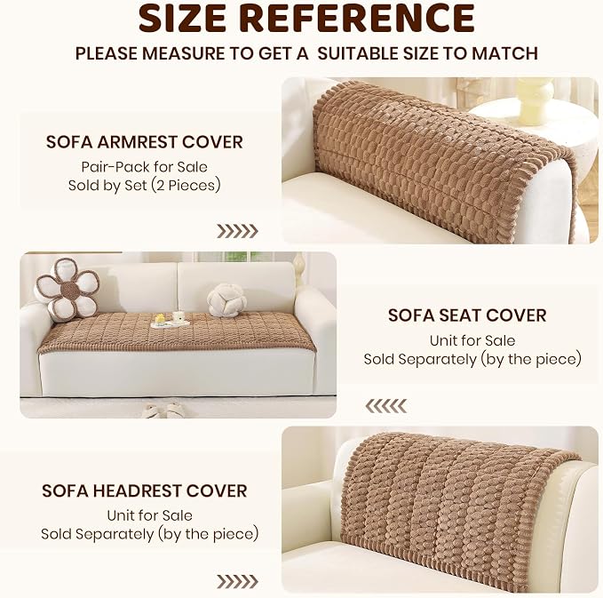 Royhom Chair Cover for Dogs, Thick Soft Couch Arm Cover, Headrest Armrest Covers, Furniture Cover for Pets Recliner Loveseat Leather Cushion L Shaped Couch (Brown, 27.6 x 27.6 Inch)