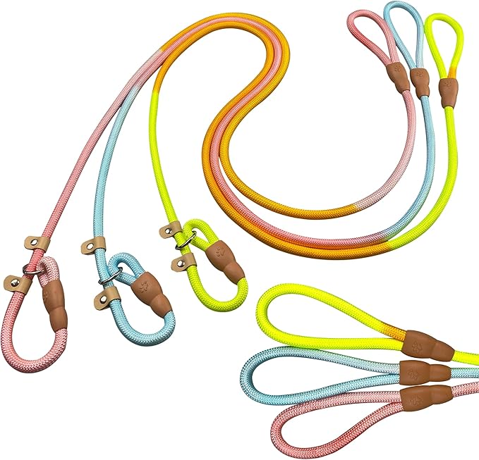 FOVRLZSE 3-Pack Lightweight Adjustable Nylon Dog leashes Leather Buckles Macaron Dog leashes for S/M Dogs,5.2ft Long,White Ultra-Soft eco-Cotton Lining,No Collar Needed