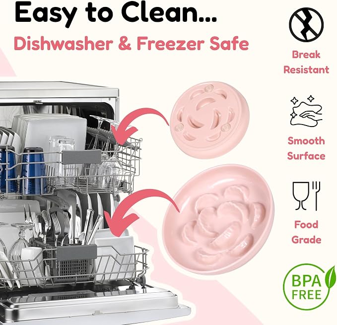 Unbreakable Slow Feeder Bowl - Melamine Puzzle Cat Bowl for Slow Eating - Cat Plates for Wet & Dry Food- Dishwasher Safe & Non Slip Design - (Pink, 1 Pack - 6.3" W*1.5H)