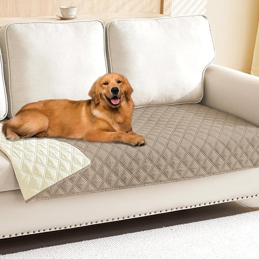 Smiry Waterproof Couch Covers for Dogs Washable, Reversible Pet Couch Covers for 3 Cushion Sofa Pet Friendly, Soft Sofa Furniture Protector for Dogs Cat Kids, Checkered (30"x95", Taupe/Beige)