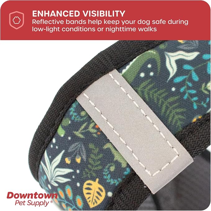 Downtown Pet Supply Step-in Dog Harness – No Pull, Adjustable Padded Mesh with Reflective Trim, Secure Buckle Strap – Comfortable & Breathable Small Dog Harness, Medium, Dinosaur
