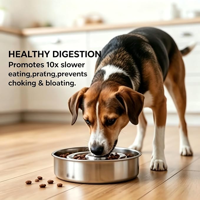 AIPERRO Slow Feeder Dog Bowl Stainless Steel, 2 Cups Metal Non-Slip Dog Food Bowls, Dogs Water Bowl for Small & Medium Sized Dogs, Fun Bloat Stop Pet Bowl for Fast Eaters, Slows Down Pets Eating