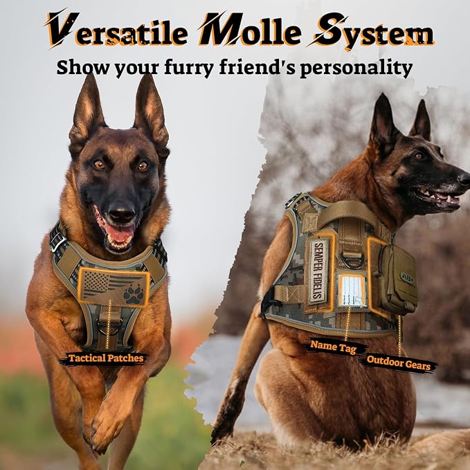 rabbitgoo Tactical Dog Harness for Small Dogs No Pull Adjustable Military Vest with Handle MOLLE Reflective Heavy Duty Dog Vest for Walking Training Hunting Outdoor Medium Size Dog Desert Camo S