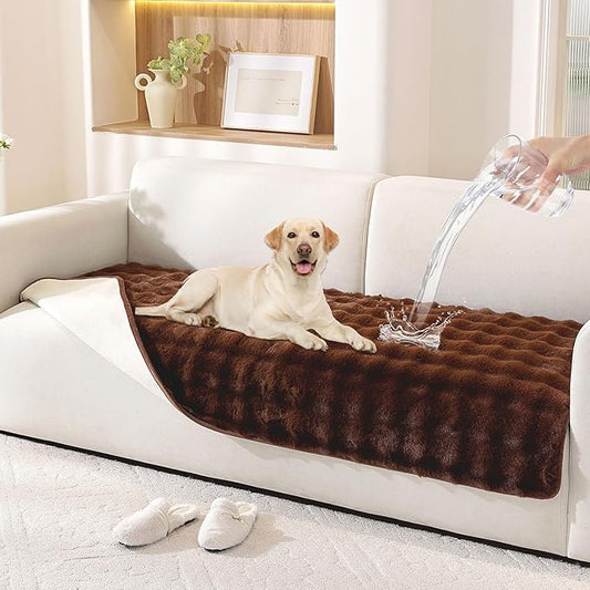 Waterproof Dog Bed Cover Non Slip Couch Covers for Dogs Washable Soft Faux Fur Sofa Cover Couch Covers for 3 Cushion Couch Sofa Pet Friendly (Brown)