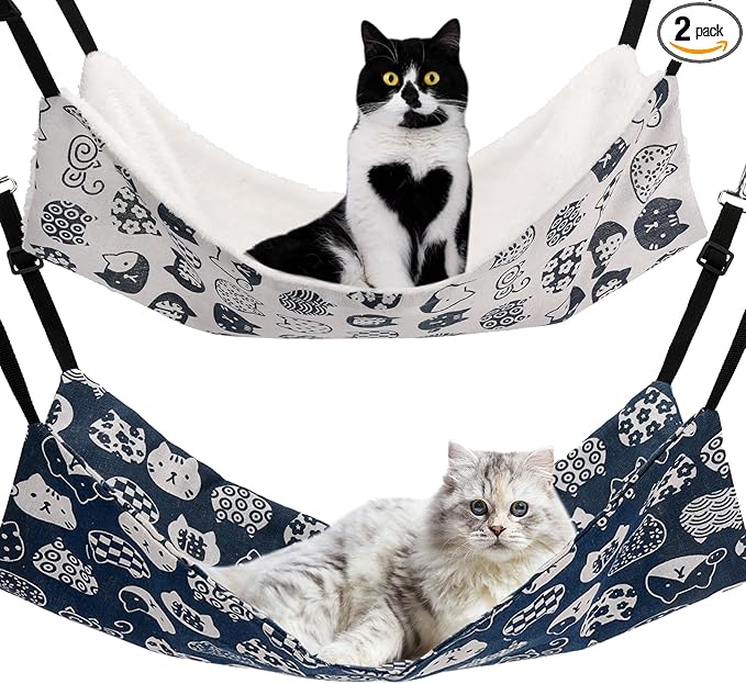 Admaison Cat Hammock for Cage Hanging Reversible 2Pack,Pet Hammock Bed Adjustable,Soft Sleeping Hammock for Cats,Ferret,Puppy,Rabbits,Small Animals (M, CAT)