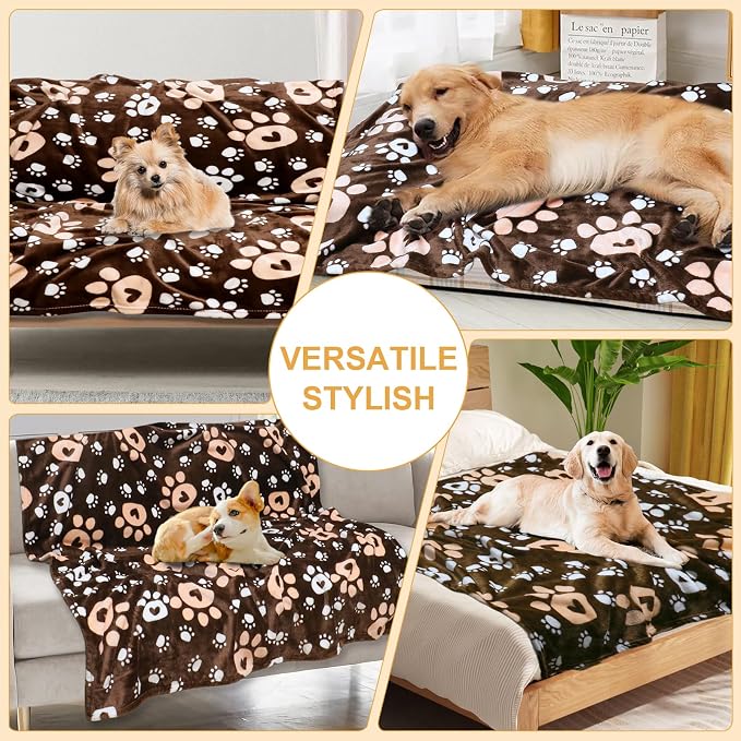 Dog Blanket, Soft Fleece Dog Blankets for Small Medium Dogs, Fluffy Flannel Pet Cat Puppy Blanket Mat Cover for Bed Couch, Cute Paw Print Throw Blanket for Dogs,Brown, 40"X30"