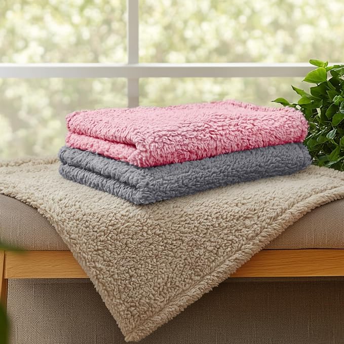 1 Pack 3 Calming Blankets Fluffy Premium Fleece Pet Blanket Soft Sherpa Throw for Dog Puppy Cat Beige/Pink/Grey Medium (30" x20")