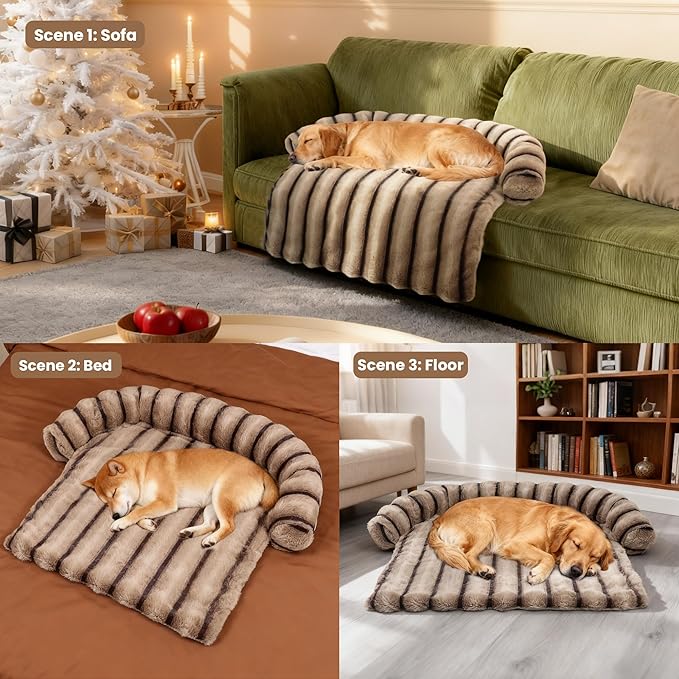 WATANIYA PET Large Dog Couch Bed, Fluffy Washable Couch Protector for Dogs with Removable Cover, Non-Slip Dog Sofa Bed, 45x37 Inch, Brown