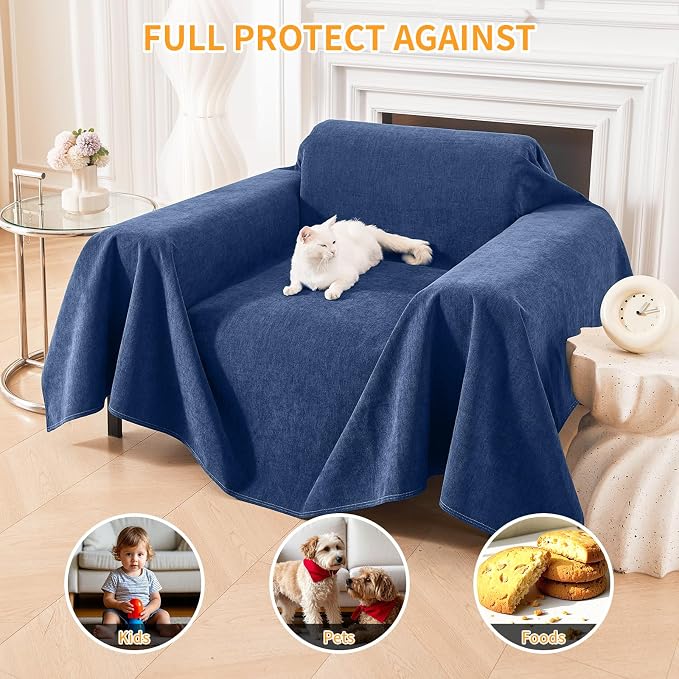 Deep Dream Cat-Scratch Resistant Armchair Couch Cover, Waterproof Sofa Cover for Dogs, Pet Friendly Couch Protectors Anti Slip Thickened Slipcovers for Dogs Pets, 71" x 91", Blue