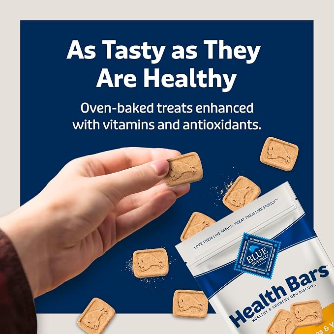Blue Buffalo Health Bars Bananas & Yogurt Crunchy Dog Biscuits, Oven-Baked with Real Bananas & Natural Ingredients, Healthy Dog Treats with No Artificial Flavors or Preservatives, 16 oz.