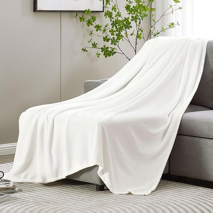 DREAMNINE Super Soft Fuzzy Fleece Throw Blanket for Couch Sofa 50" x 60", Decorative Solid Lightweight Velvet Blankets for Chair, Cozy Accent Shaggy Micro Plush Flannel Blanket for Bedroom Dorm, White