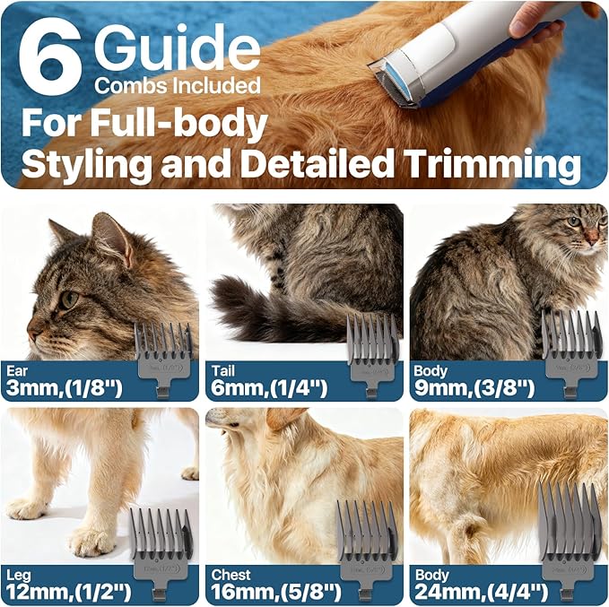 Buenkee Dog Grooming Kit with Vacuum, 15000Pa Pet Hair Clipper and Shedding Brush, 50dB Low Noise, 2L Capacity, White