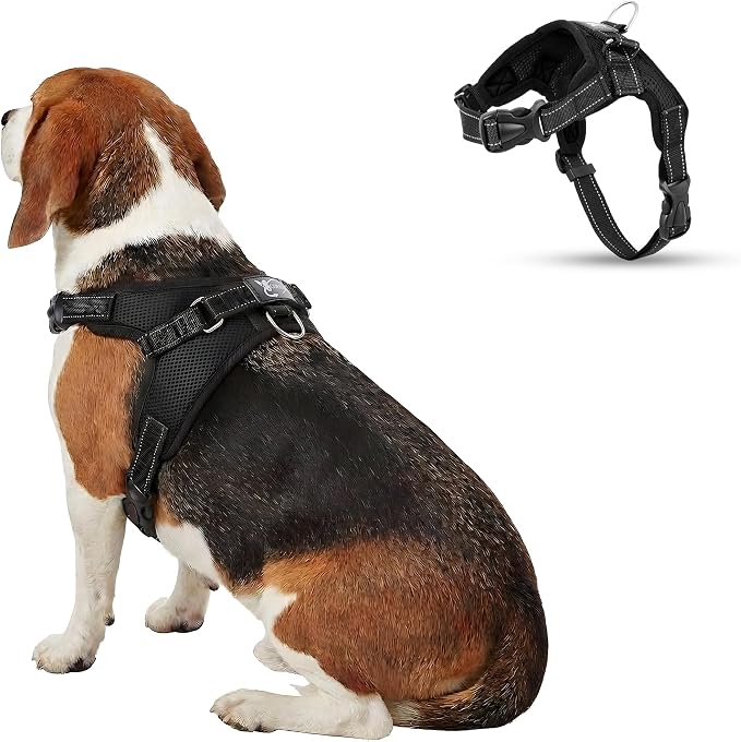 No Pull Reflective Adjustable Dog Harness with Handle- Comfortable Soft All Weather Mesh, Easy On Puppy Harness for Small Medium and Large Dogs (Black) Medium
