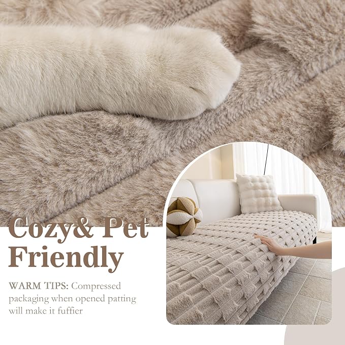 MYSKY HOME 100% Waterproof Couch Cover for Dogs, Plush Pet Couch Covers for Sofa Washable, Couch Covers for 3 Cushion Sofa Pet Friendly, Non-Slip Durable Sofa Cover Slipcover Protector, Khaki, 35"x71"