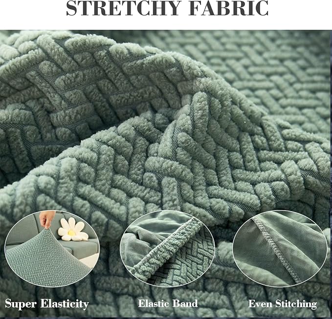 Sofa Covers Couch Covers for Sofa Pet Friendly Couch Cushion Covers Universal Sofa Covers Washable Stretch Slipcovers for Sectional Sofa (Texture Green,Chaise Cover)