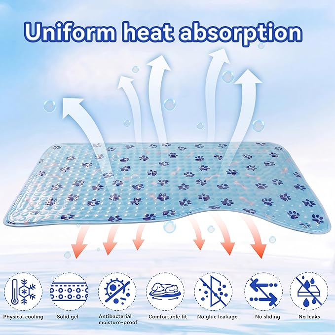 Pet Cooling Gel Pad with Patent Technology, 44in Dog Cooling Mat for Summer, Self Cooling Mat for Large/Medium/Small Dogs, Non-Slip Waterproof Durable Mat for Dog Beds, Car, Indoor & Outdoor Use