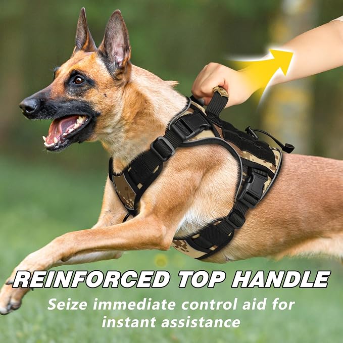 WINGOIN Tactical Dog Harness for Medium Dogs, Heavy Duty No Pull Dog Harness with Handle, Adjustable Reflective Military K9 Pet Vest for Pitbull, Female, Male, Walking, Hunting, Camo (M)